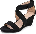 Womens Elastic Ankle Strap Wedge Sandals - Low 1.8in to 2.4in Heel