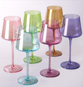Colored Wine Glasses Set of 6 - Hand Blown Crystal Multicolor Set