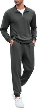 Men's Quarter Zip Tracksuit 2 Piece Sweatsuit Set - Casual Athletic
