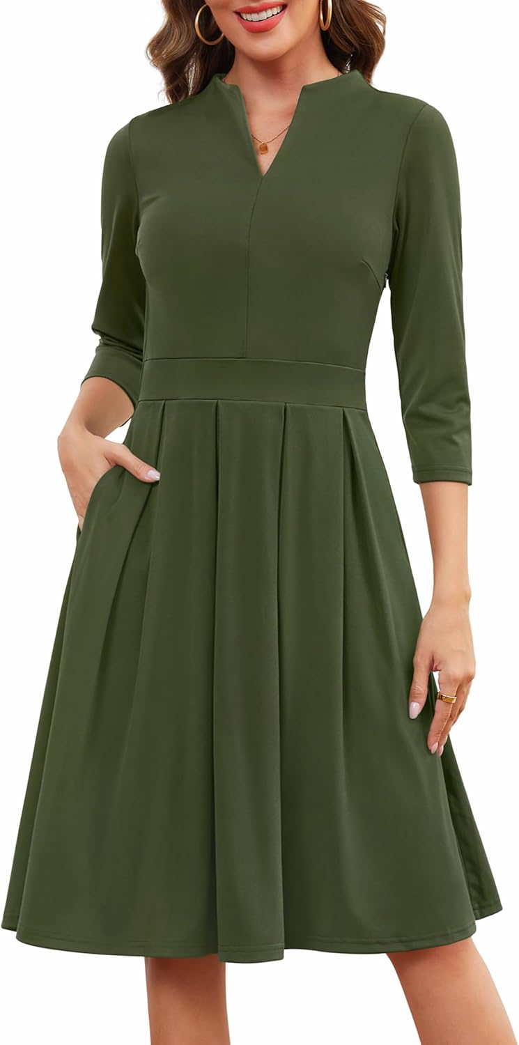 Zattcas Women 3/4 Sleeve Vneck Fall Dress for Work