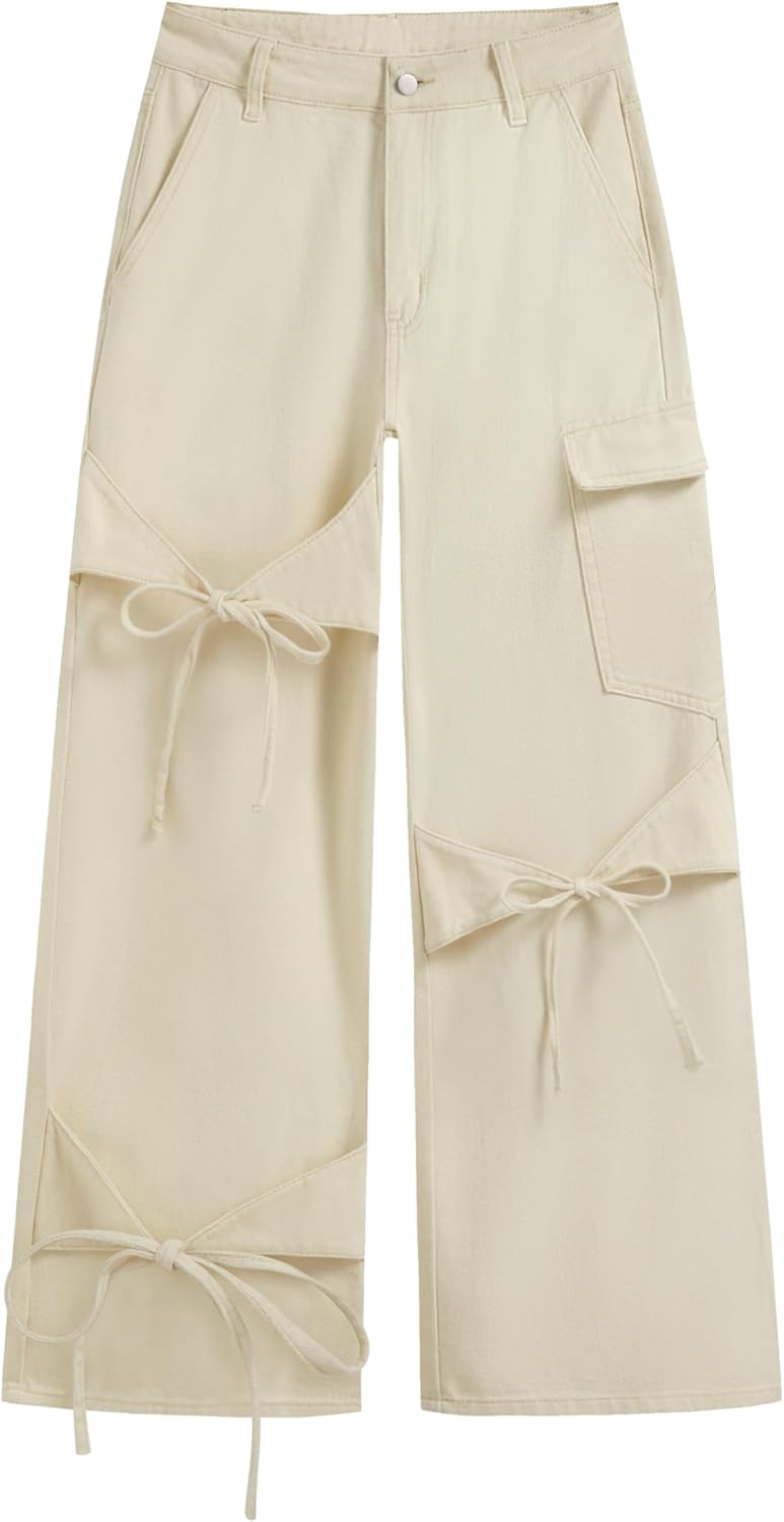 CIDER Baggy Jeans for Women with Bowknot Detail and Comfort