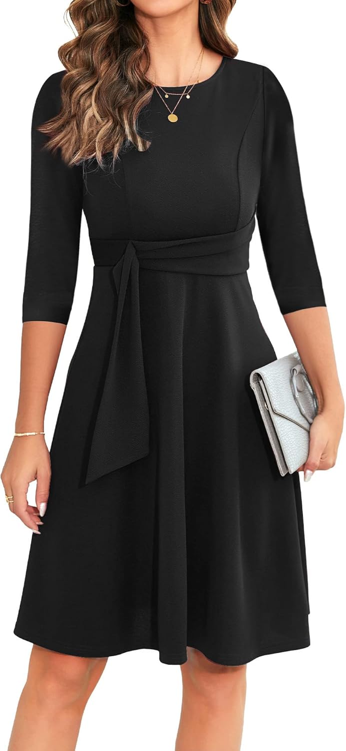 OWIN Womens Elegant Ruffle Sleeve Flared A Line Swing Dress