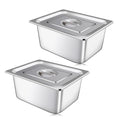 2 Pack Hotel Pan With Lids 1/2 Size x 6in Deep - Commercial Steam Pans