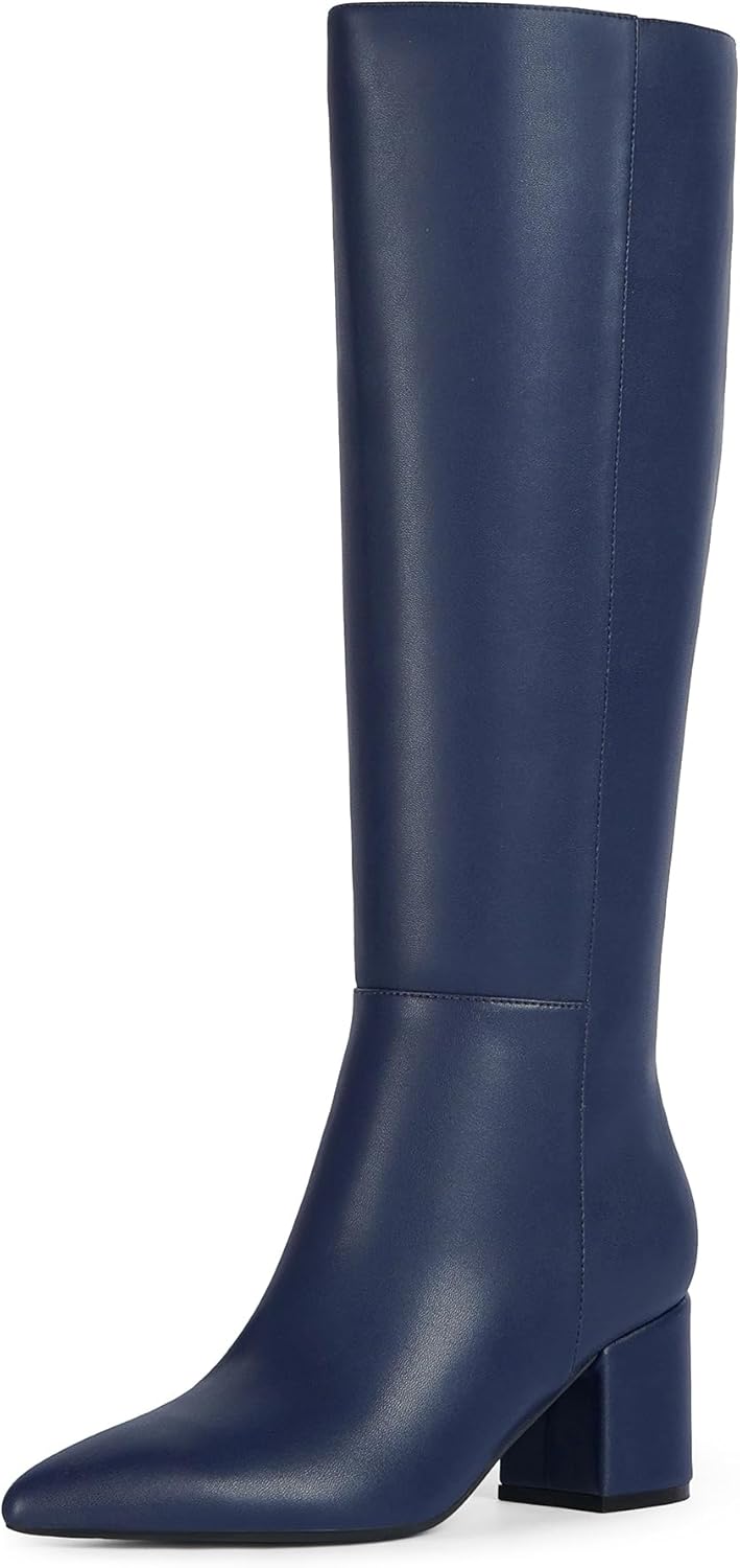 Knee High Boots for Women with Chunky Heel and Side Zipper