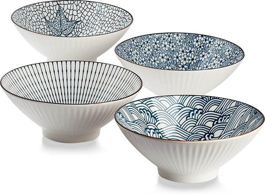 QINLANG 38 oz Japanese Ceramic Bowls Set of 4 - Versatile Serving for Every Meal!