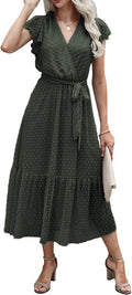 Women Summer Bohemian White Wrap Midi Dress - Lightweight V Neck