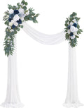 Dusty Blue Artificial Wedding Arch Flowers Kit with 26ft White Draping