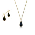 Obsidian Stone Jewelry Set - Gold Filled Necklace & Drop Earrings