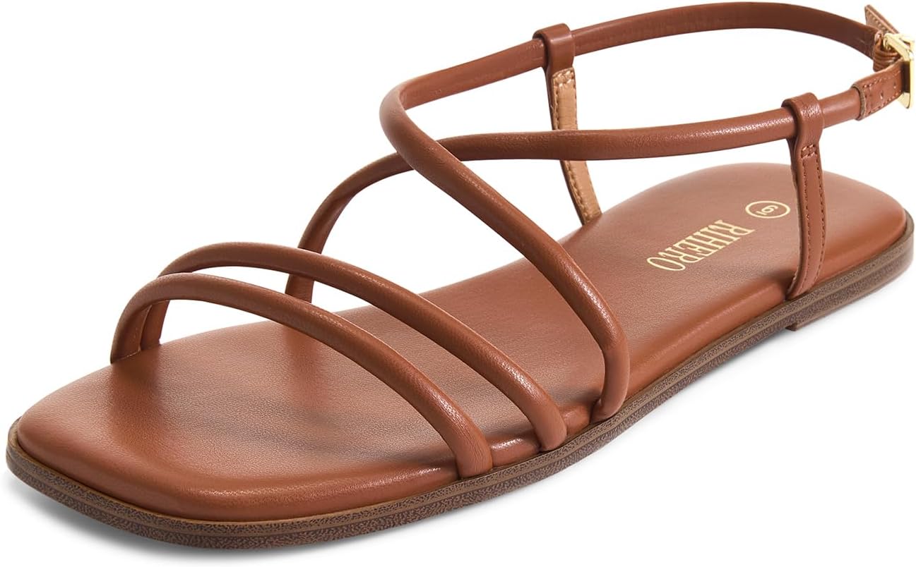 Rihero Women's Strappy Flat Sandals for Summer Comfort and Style