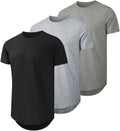 Mens 3-Pack Cotton Hipster Longline Crewneck T-Shirt - Soft Cotton