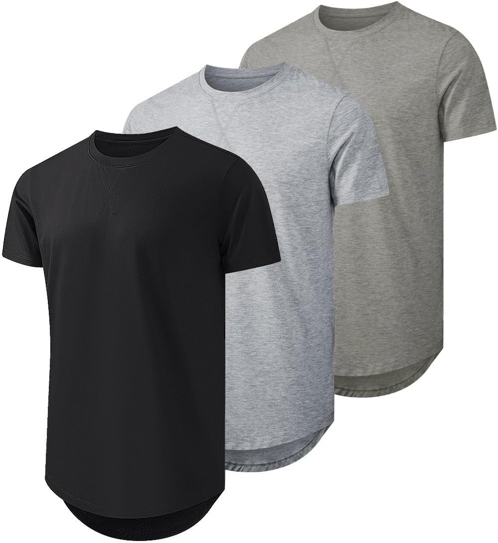 JMIERR Mens 3 Pack Cotton Hipster Longline Crewneck T-Shirt