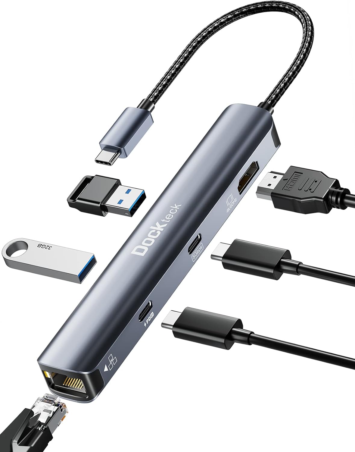 USB C Hub Ethernet Docking Station for 4K HDMI and Power Delivery