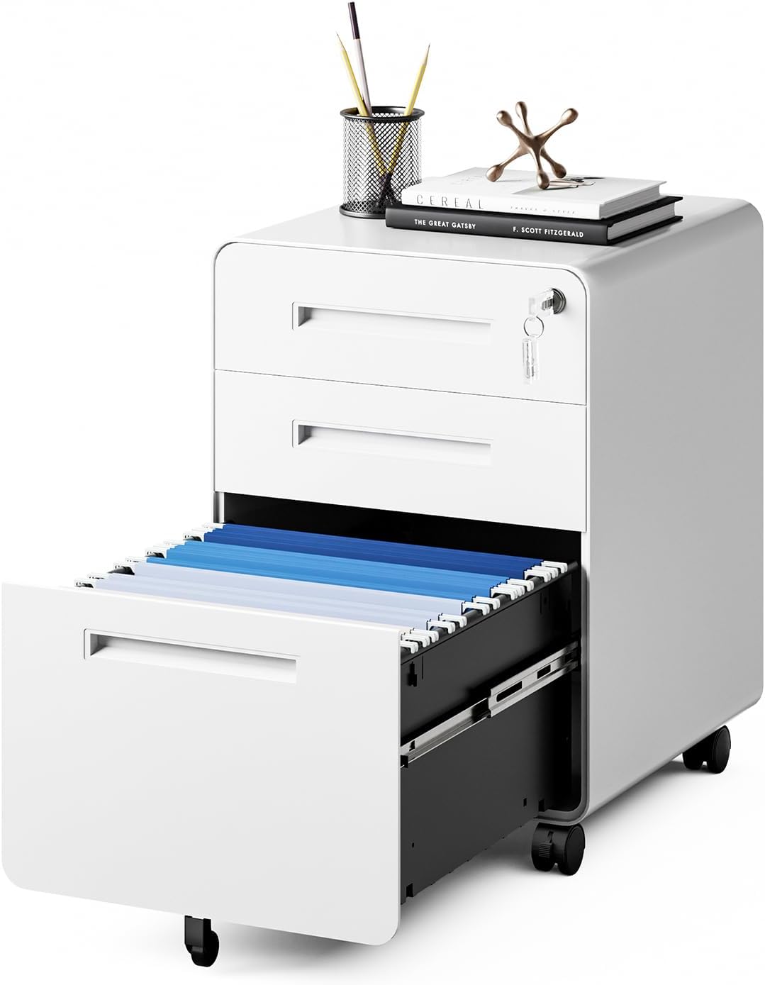 MIIIKO Mobile Filing Cabinet 3 Drawer for Home Office Storage