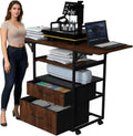 Movable Heat Press Table with Pull-Out Tray - Mobile 4-Tier Stand