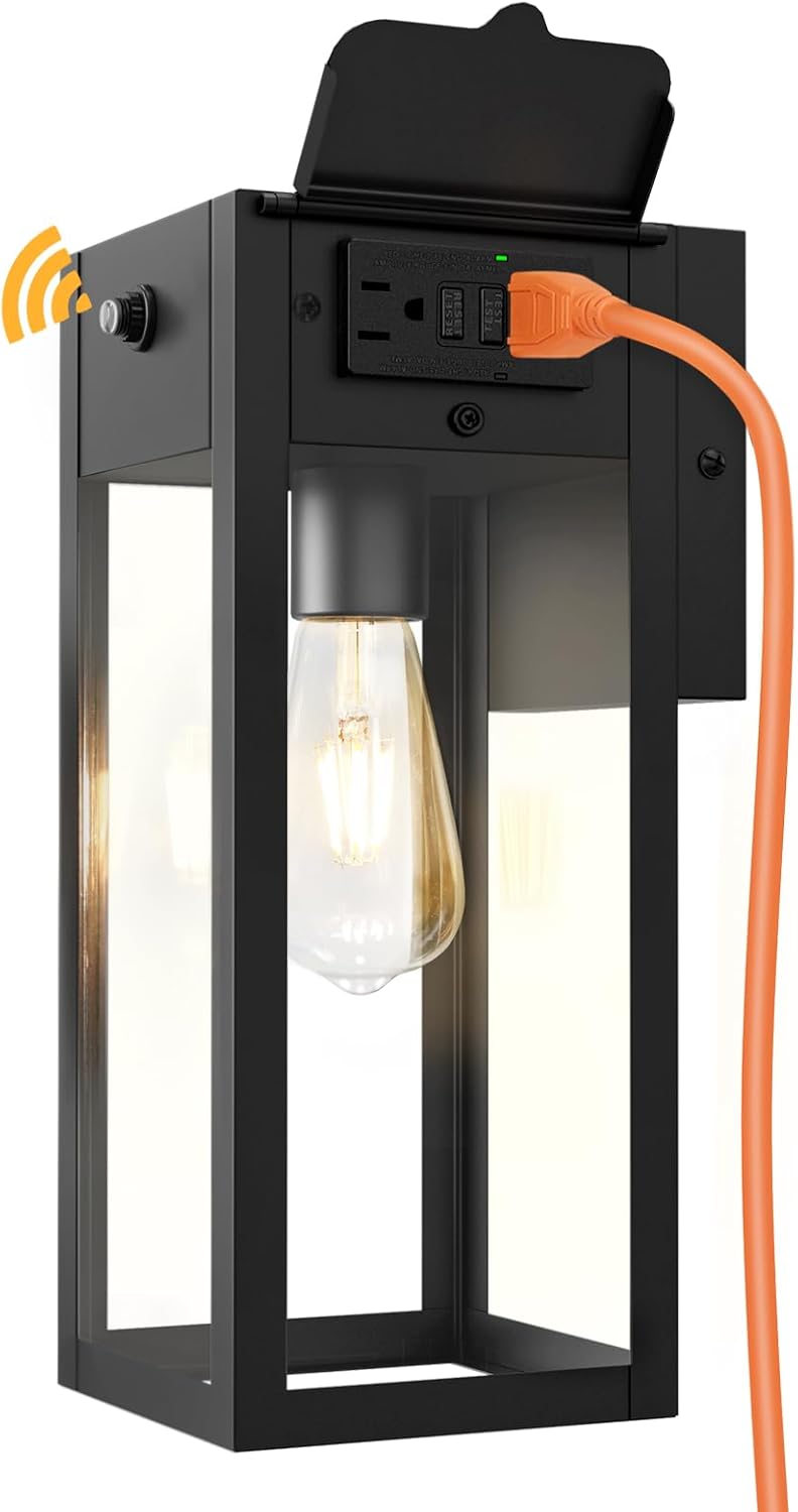 Dusk to Dawn Outdoor Light Fixtures with GFCI Outlet for Safety