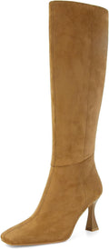Black Leather Knee High Boots Stiletto Kitten Heel - Sleek Dress Boots