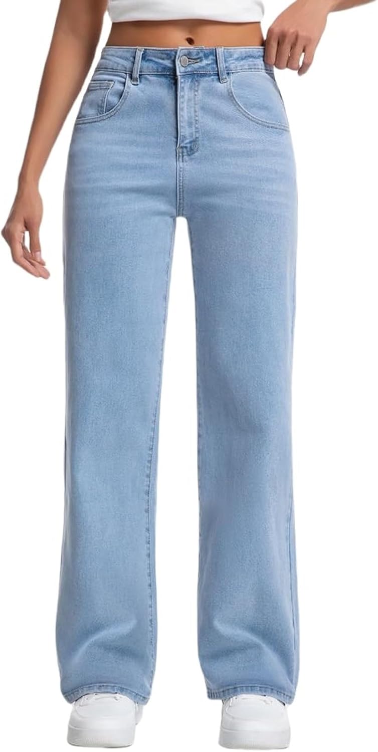 Straight Leg Jeans for Women - High Waisted Baggy Denim Pants