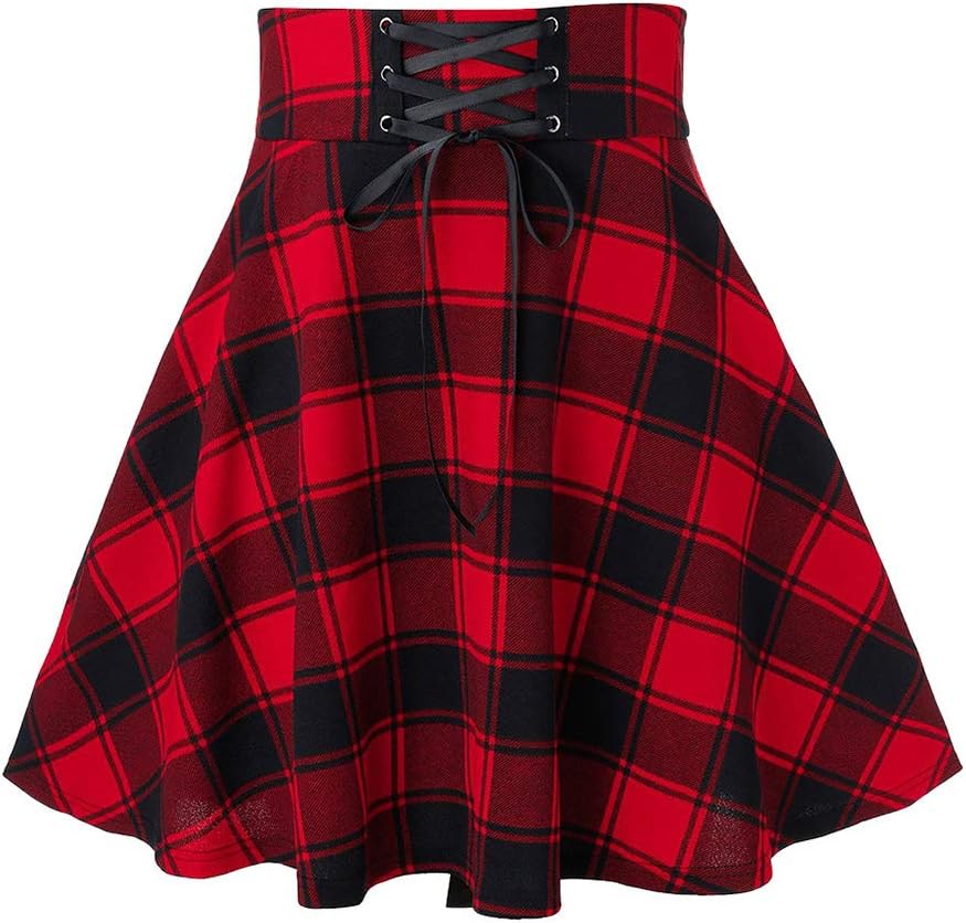 Gothic Plaid Mini Skirts for Women - High Waist Plus Size Style