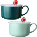 Nuenen 2 Pcs Soup Bowls with Lids and Handles 30 oz - Microwavable