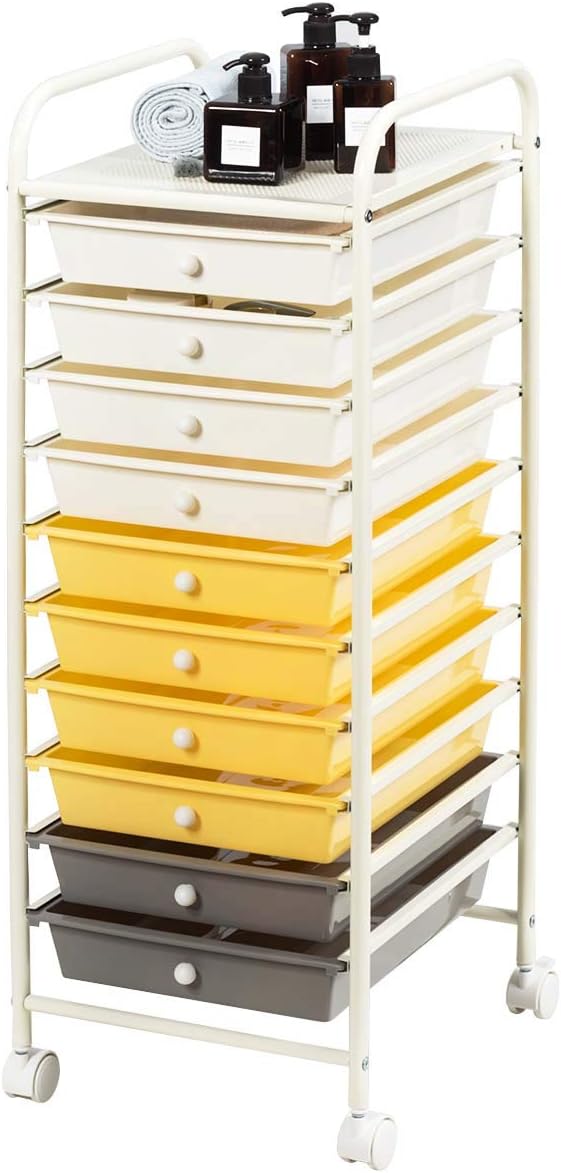 Giantex 10 Drawer Rolling Storage Cart for Office and School