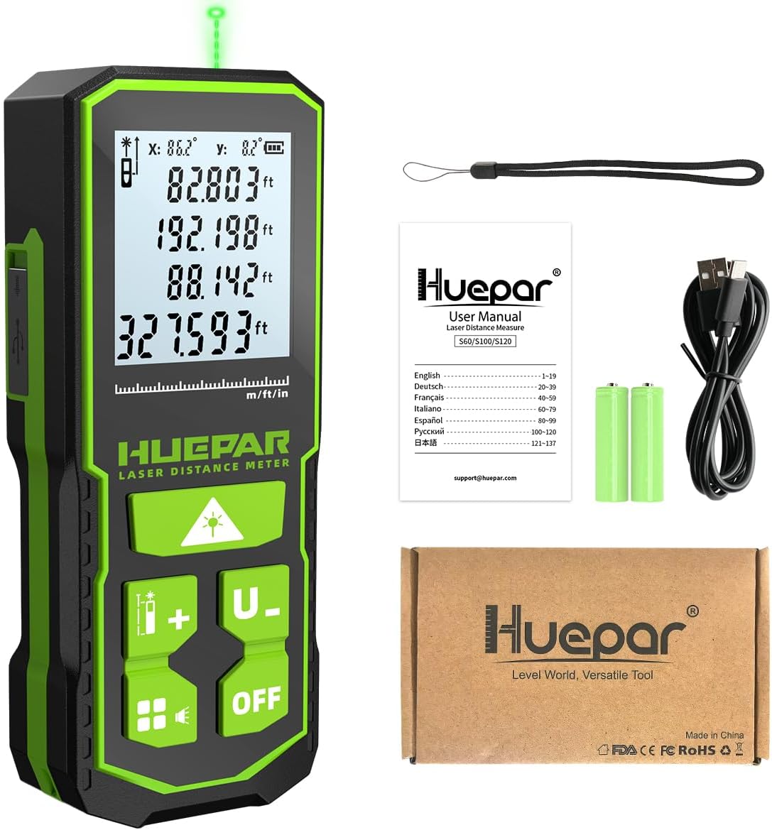 Huepar 330FT Green Laser Measuring Tool with Angle Sensor