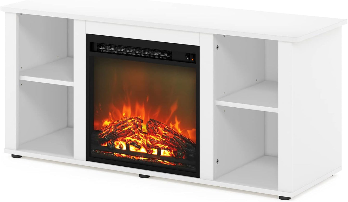Cozy TV Stand with Fireplace - Furinno White