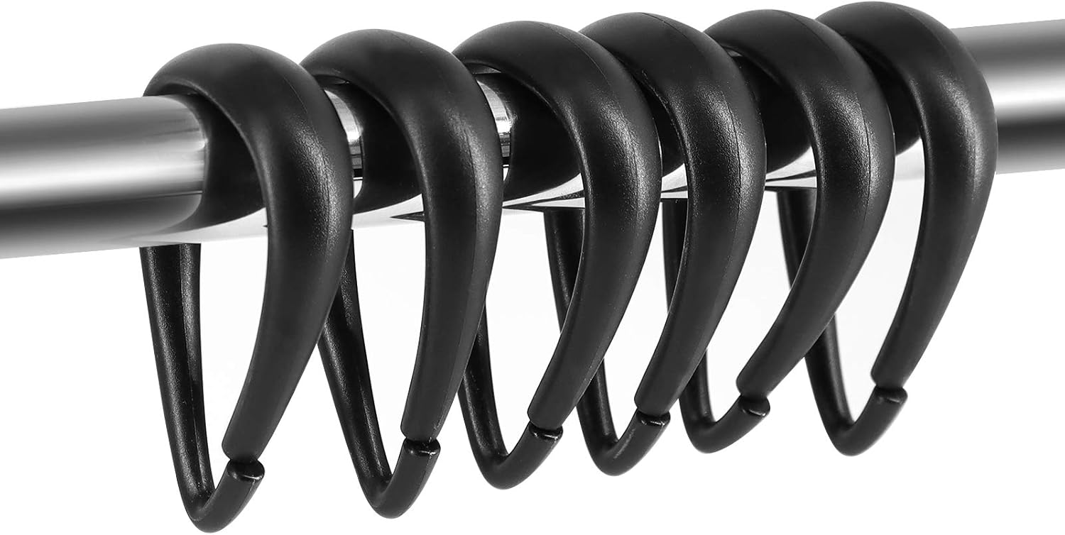 Set of 12 Drop-Shaped Black Hooks for Euro Shower Rod