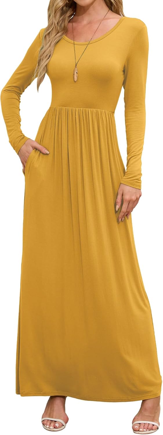 DEARCASE Women's Maxi Dress Long Sleeve Casual with Pockets