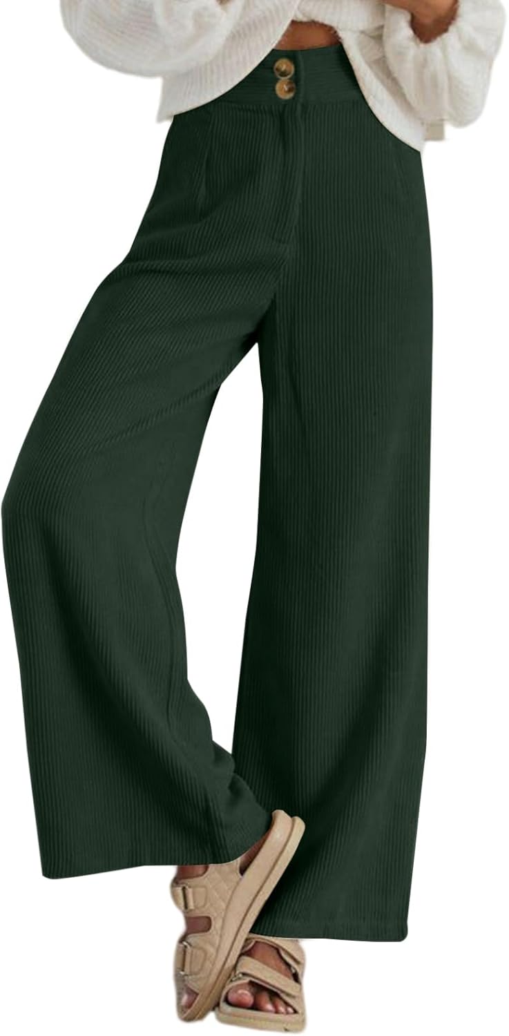 Stylish Wide Leg Corduroy Pants for Women with Pockets