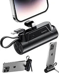 Portable Charger Power Bank 8000mAh Black - Built-in Cables & Stand