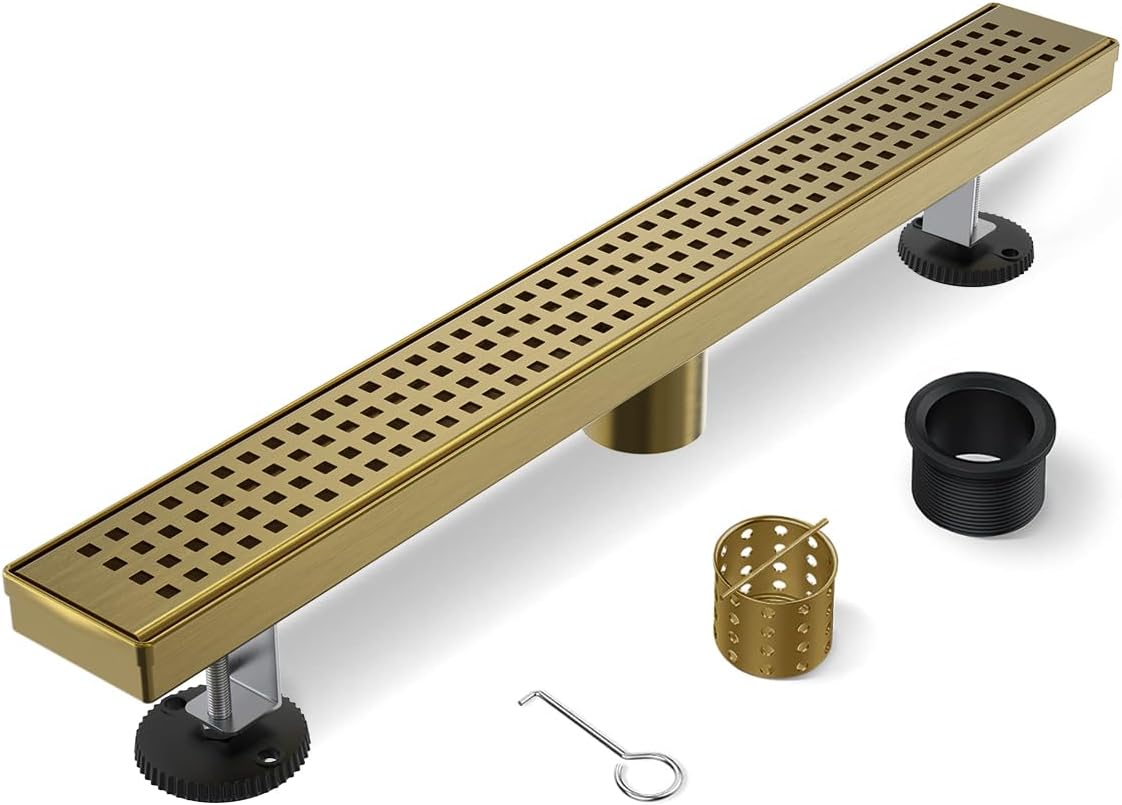 Linear Shower Drain 48 Inch Gold with Removable Cover Grate