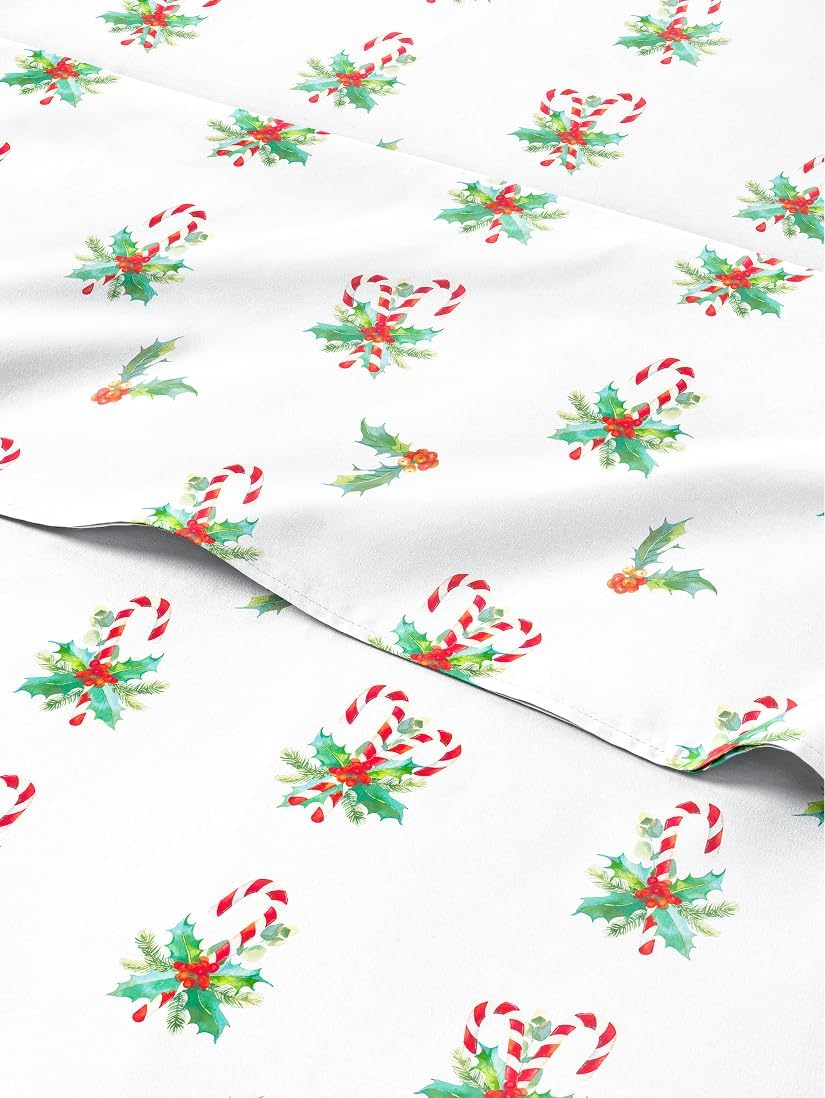 Full Candy Cane Mistletoe Sheet Set for Cozy Holiday Bedding