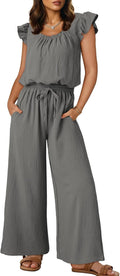 Dokotoo Jumpsuits for Women Ruffle Sleeve Square Neck Rompers