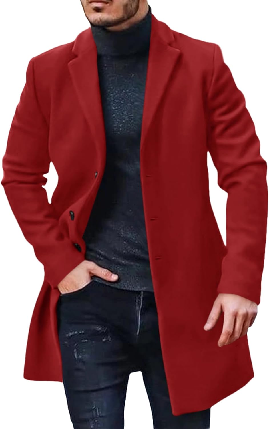 PASLTER Mens Trench Coat Slim Fit Notched Collar Overcoat
