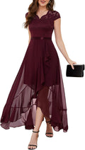 Women's V-Neck Hi-Lo Lace Dress for Wedding Guest - Elegant Fit formal