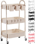 3 Tier Khaki Metal Utility Rolling Cart - Multifunctional Organizer