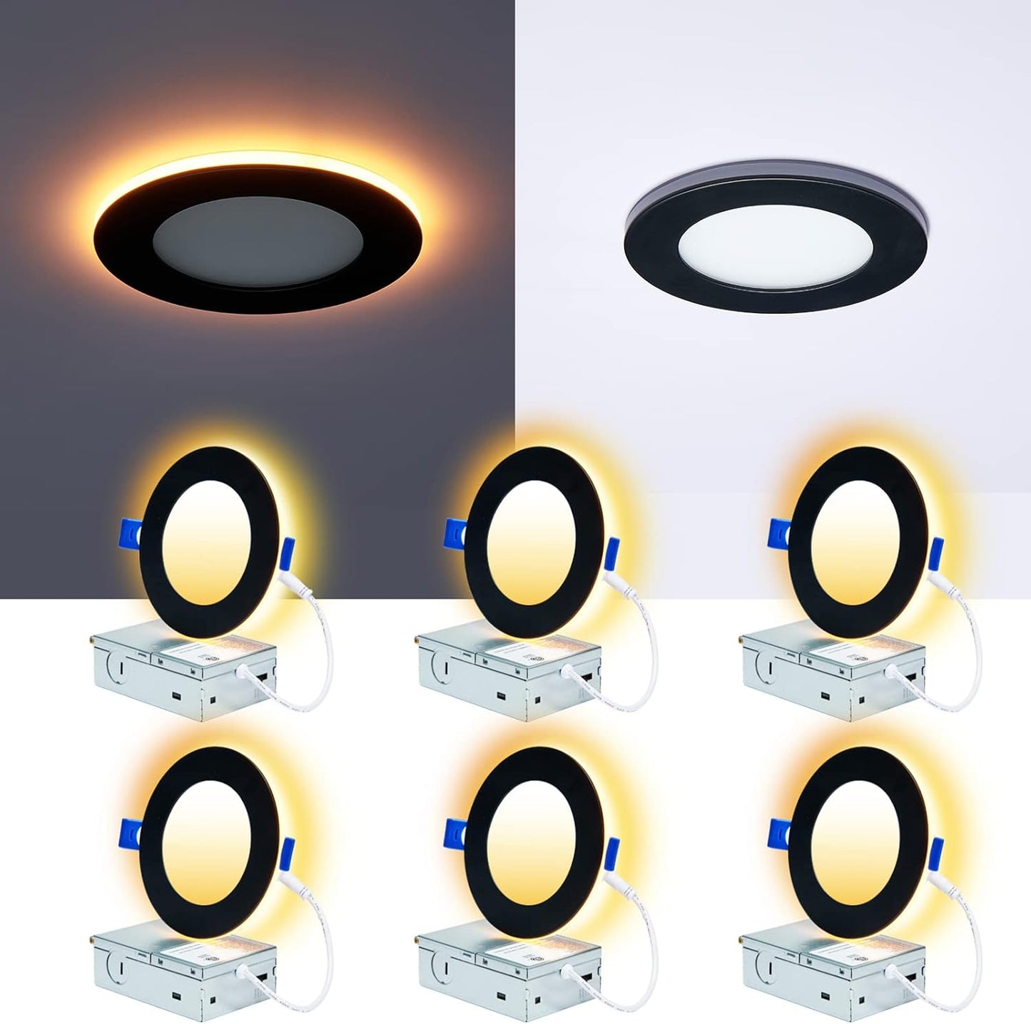 CycevSun 6 Pack Black Recessed Lights 4 Inch with Night Light