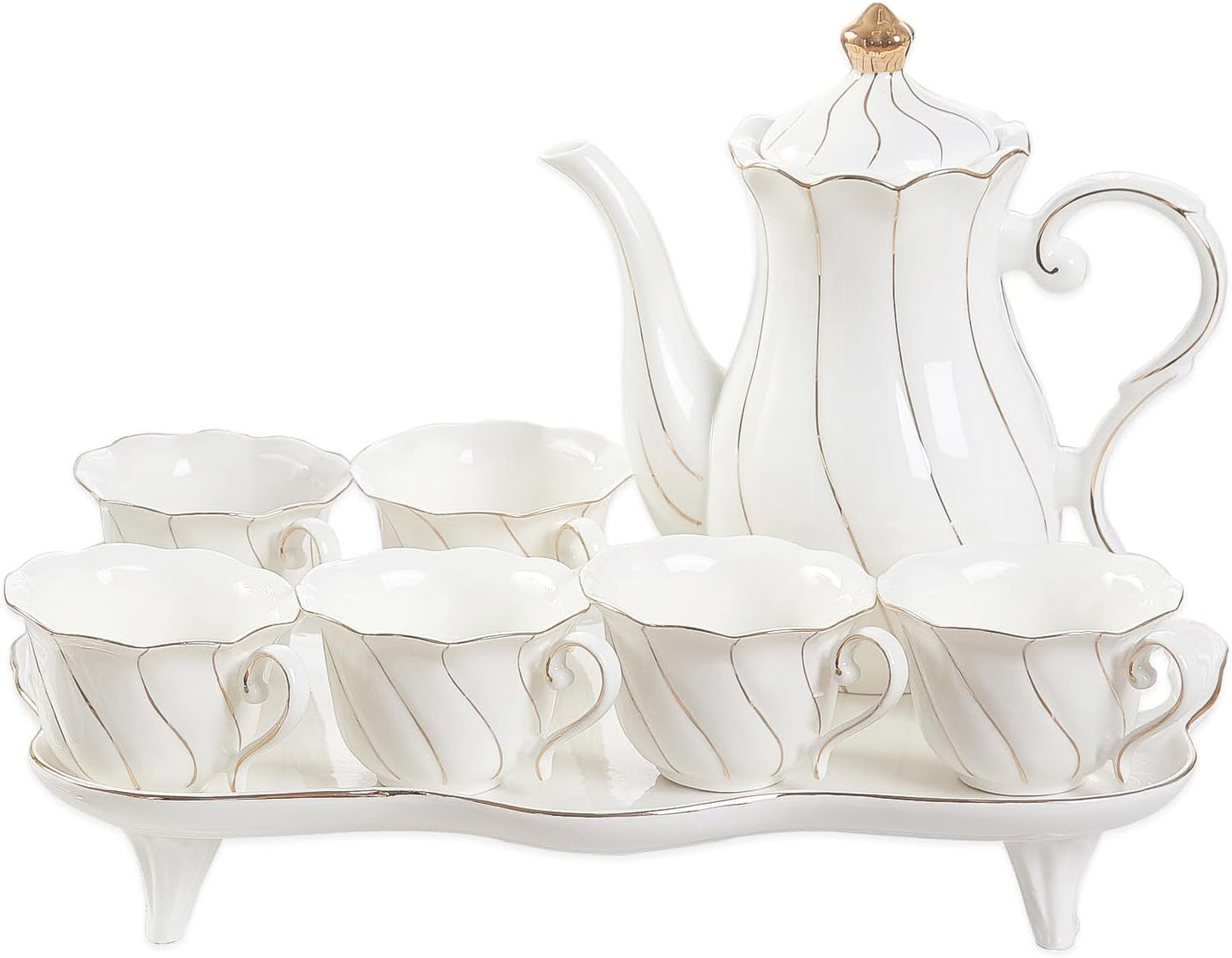 Luxury British Style Tea Set with Golden Trim for Elegant Tea Parties