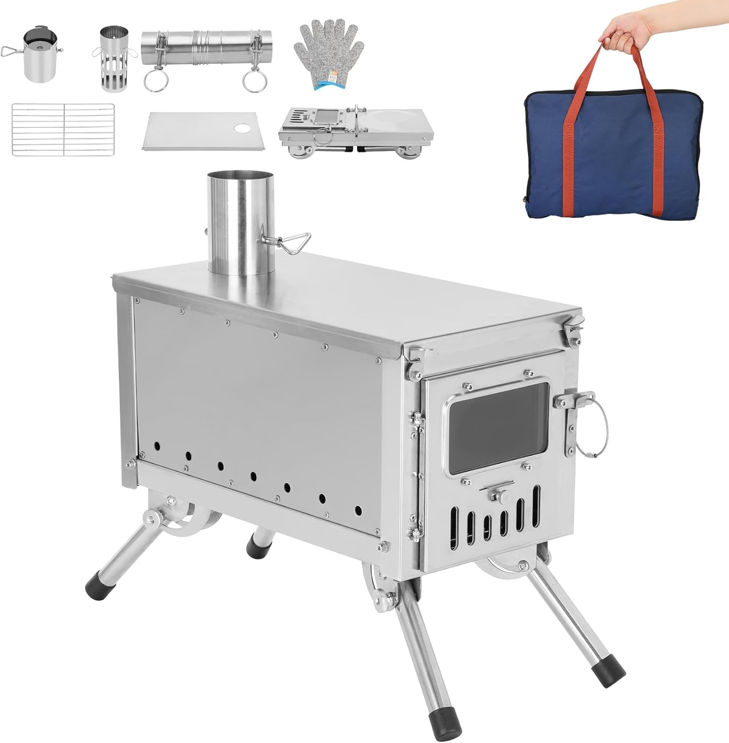Portable Stainless Steel Wood Stove for Winter Camping - Puzau