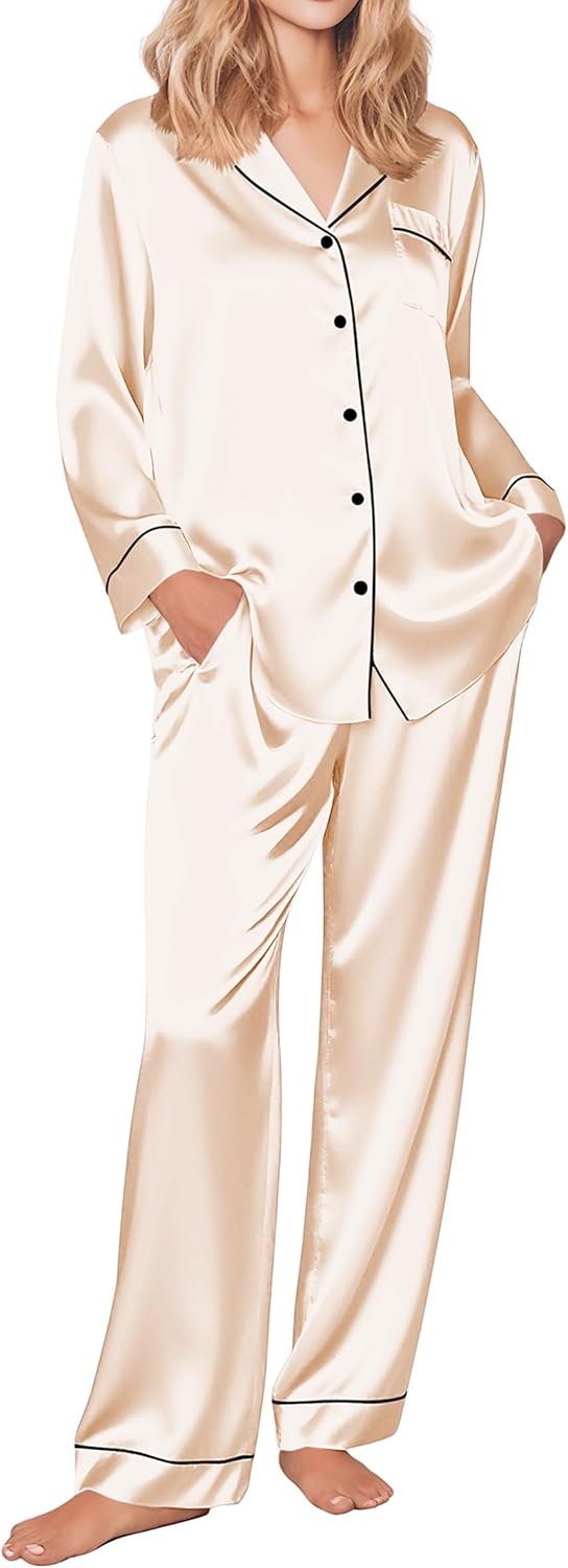 Ekouaer Silk Satin Pajamas Set for Women - Soft and Comfy Sleepwear