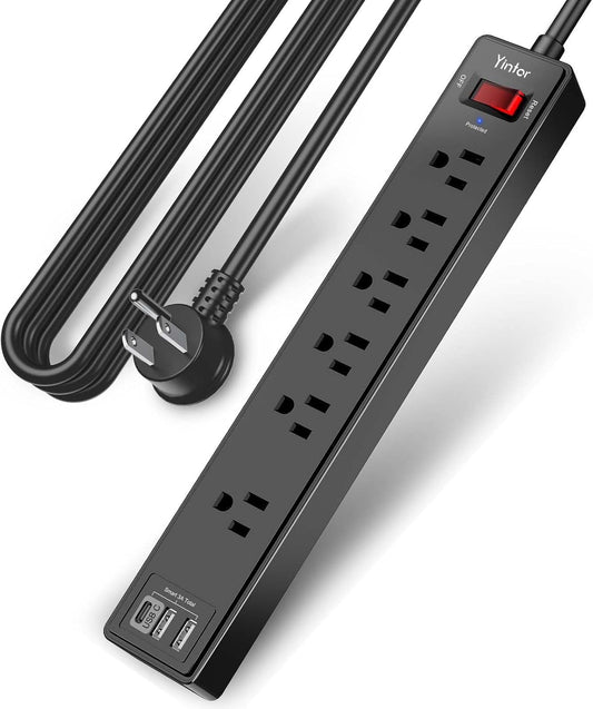 Yintar 10Ft Surge Protector Power Strip - ETL Listed, 6 AC Outlets, 3 USB Ports