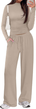 Two Piece Lounge Set for Women - Mock Neck Ruched Top (Style 2497)