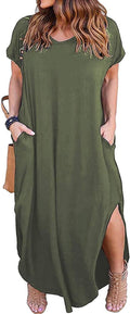 Plus Size Long Maxi Dress XL-5X - Casual Loose V Neck with Pockets 95%