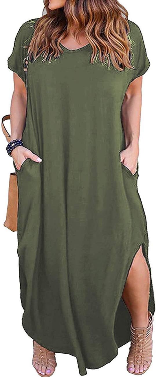 Kancystore Women's Plus Size Maxi Dress with Pockets and Slits