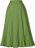 Women High Elastic Waist Pleated Chiffon Midi Skirt - Flowy A-line