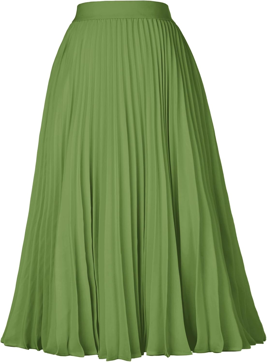 High Elastic Waist Pleated Chiffon Midi Swing Skirt for Women