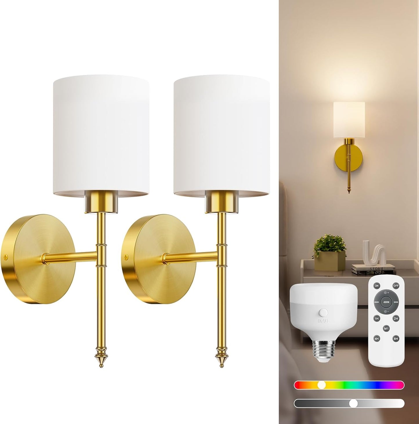 NIORSUN 15in Battery Operated Wall Sconce Set of 2 for Home