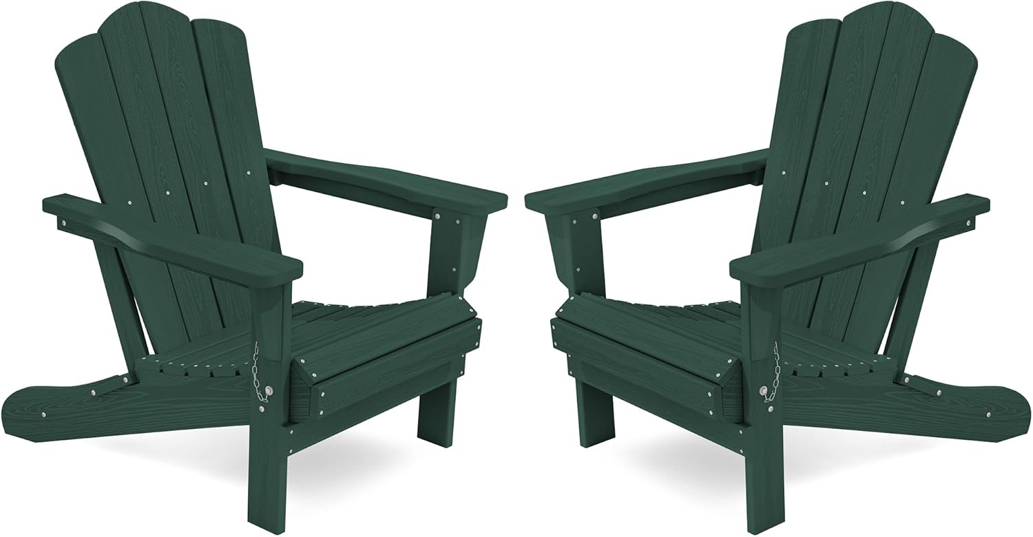 Folding Adirondack Chair Set of 2, HDPE All-Weather Green