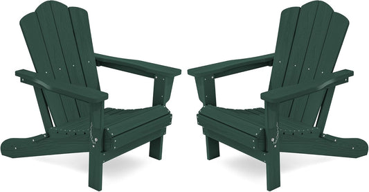 Folding Adirondack Chair Set of 2, HDPE All-Weather Green
