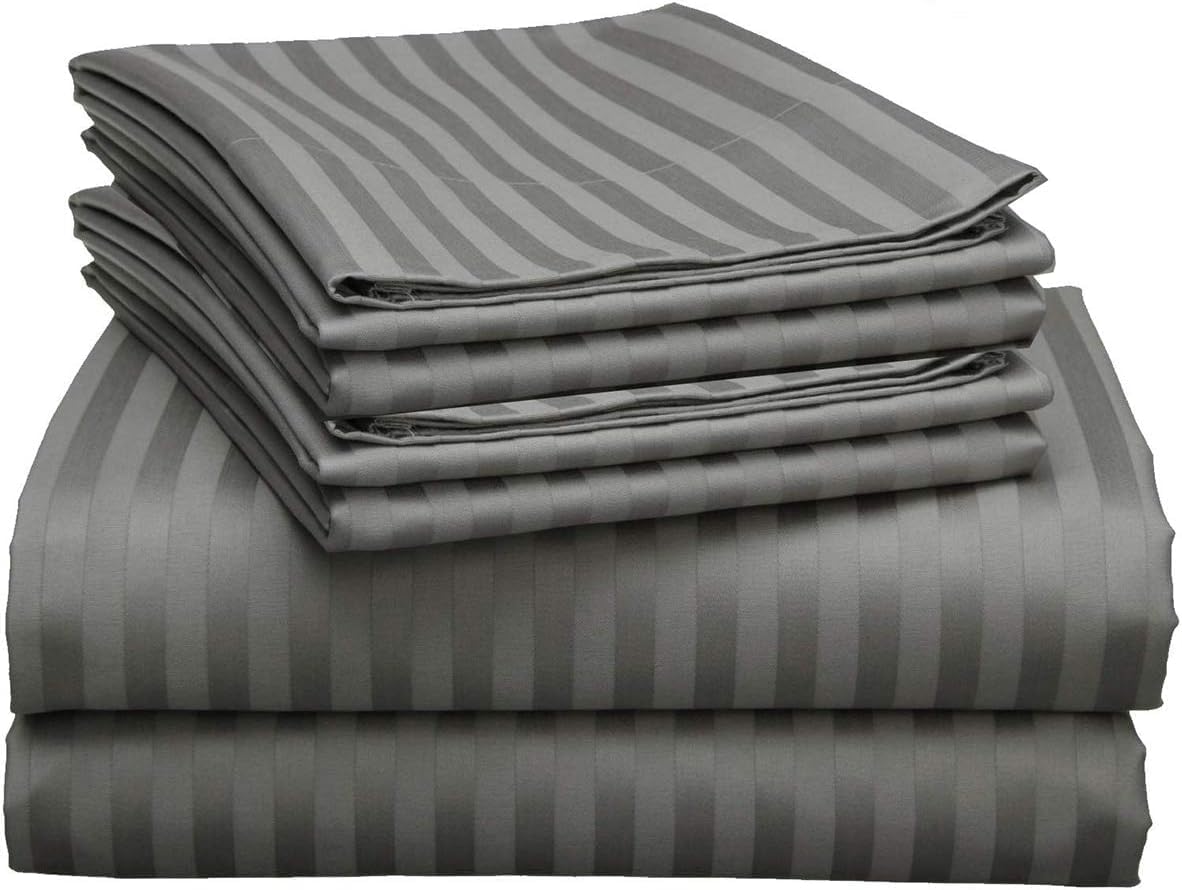 Luxurious 6 Piece Queen Sheet Set in Dark Grey Stripe for Comfort